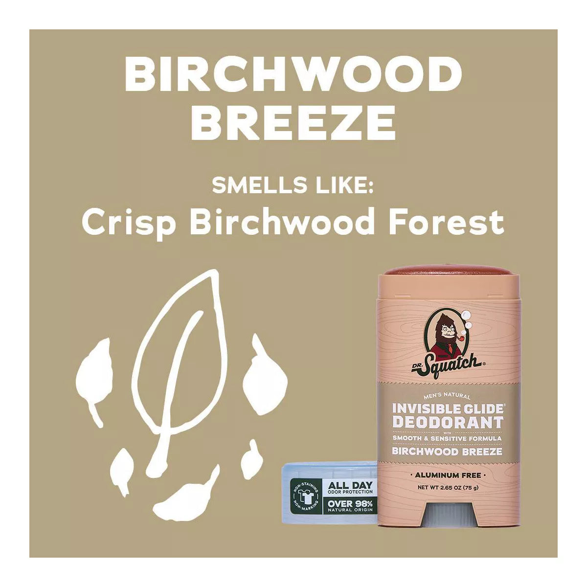 DR. SQUATCH Men'S Invisible Glide Deodorant - Natural Birchwood Breeze - 2.65Oz