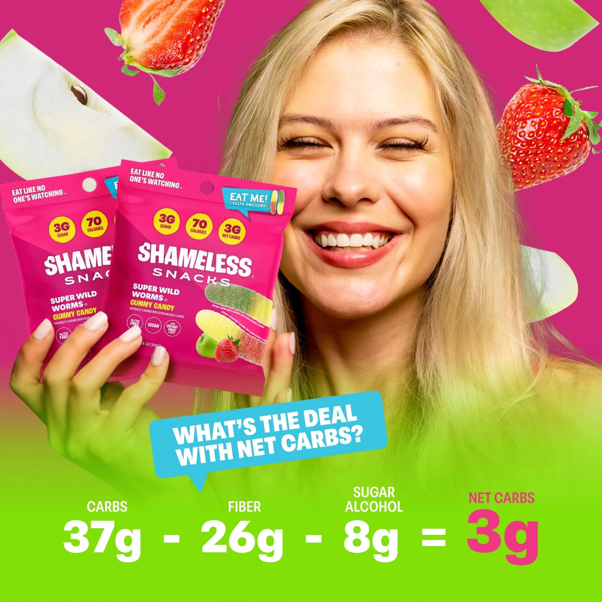 Snacks - Healthy Low Calorie Snacks, Low Carb Keto Gummies (Gluten Free & Non GMO Candy) - 6 Pack Wild Worms