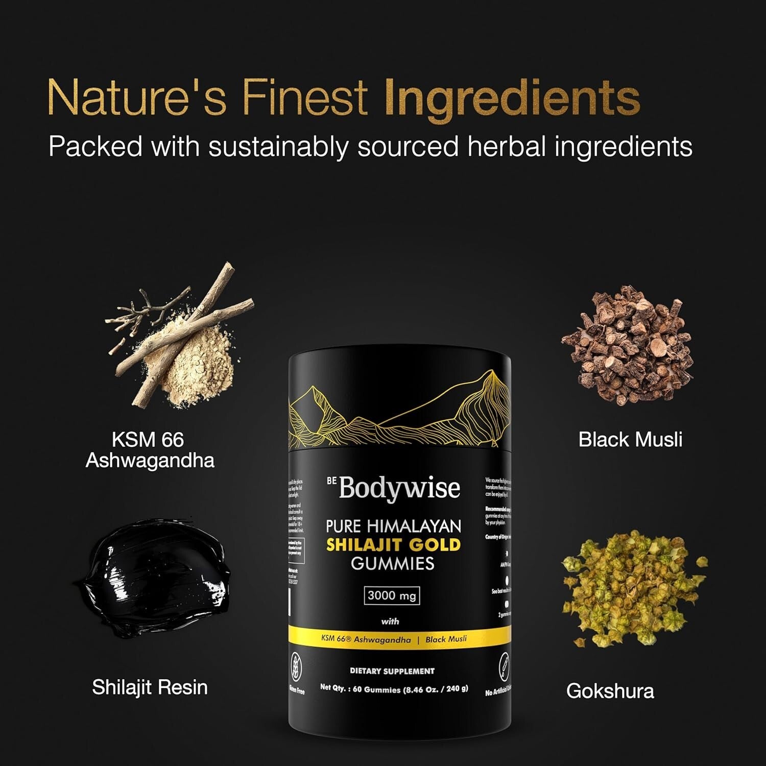 Be Bodywise Pure Himalayan Shilajit Gummies Gold I Lab Tested I No Added Sugar I