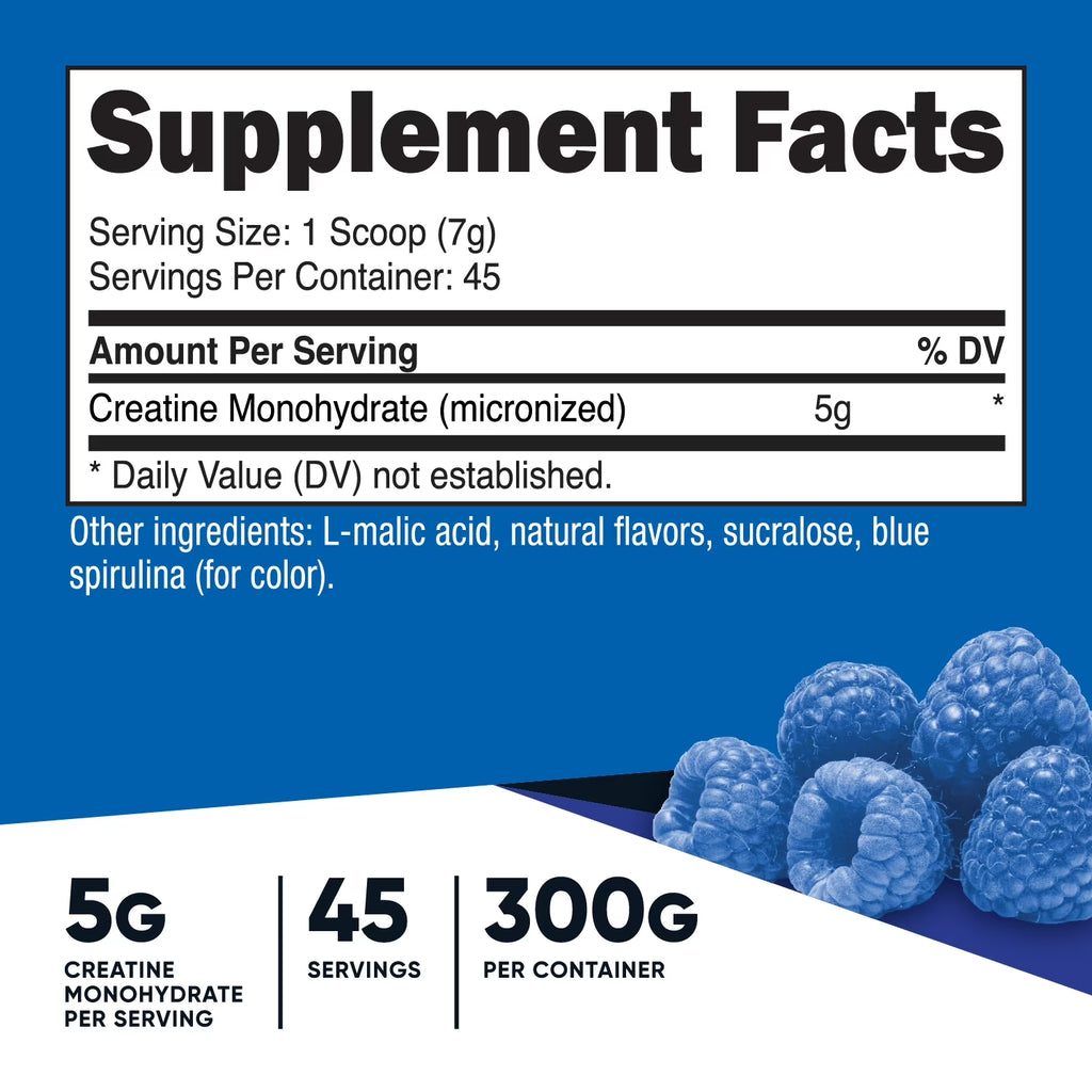 Creatine Monohydrate Powder Blue Raspberry Flavored, 300 Grams - (5 Grams per Serving)