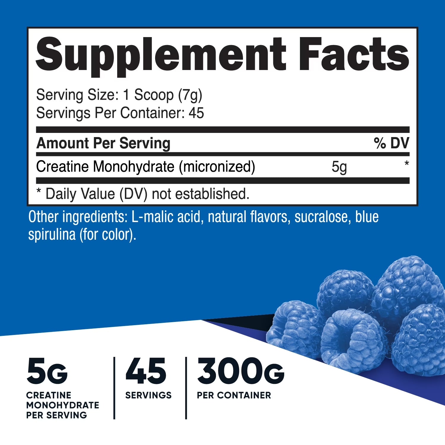 Creatine Monohydrate Powder Blue Raspberry Flavored, 300 Grams - (5 Grams per Serving)