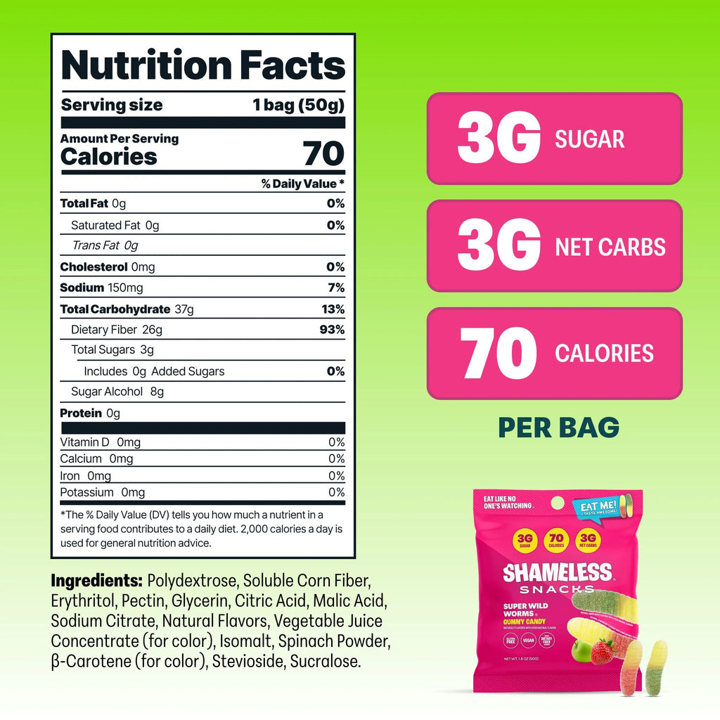 Snacks - Healthy Low Calorie Snacks, Low Carb Keto Gummies (Gluten Free & Non GMO Candy) - 6 Pack Wild Worms