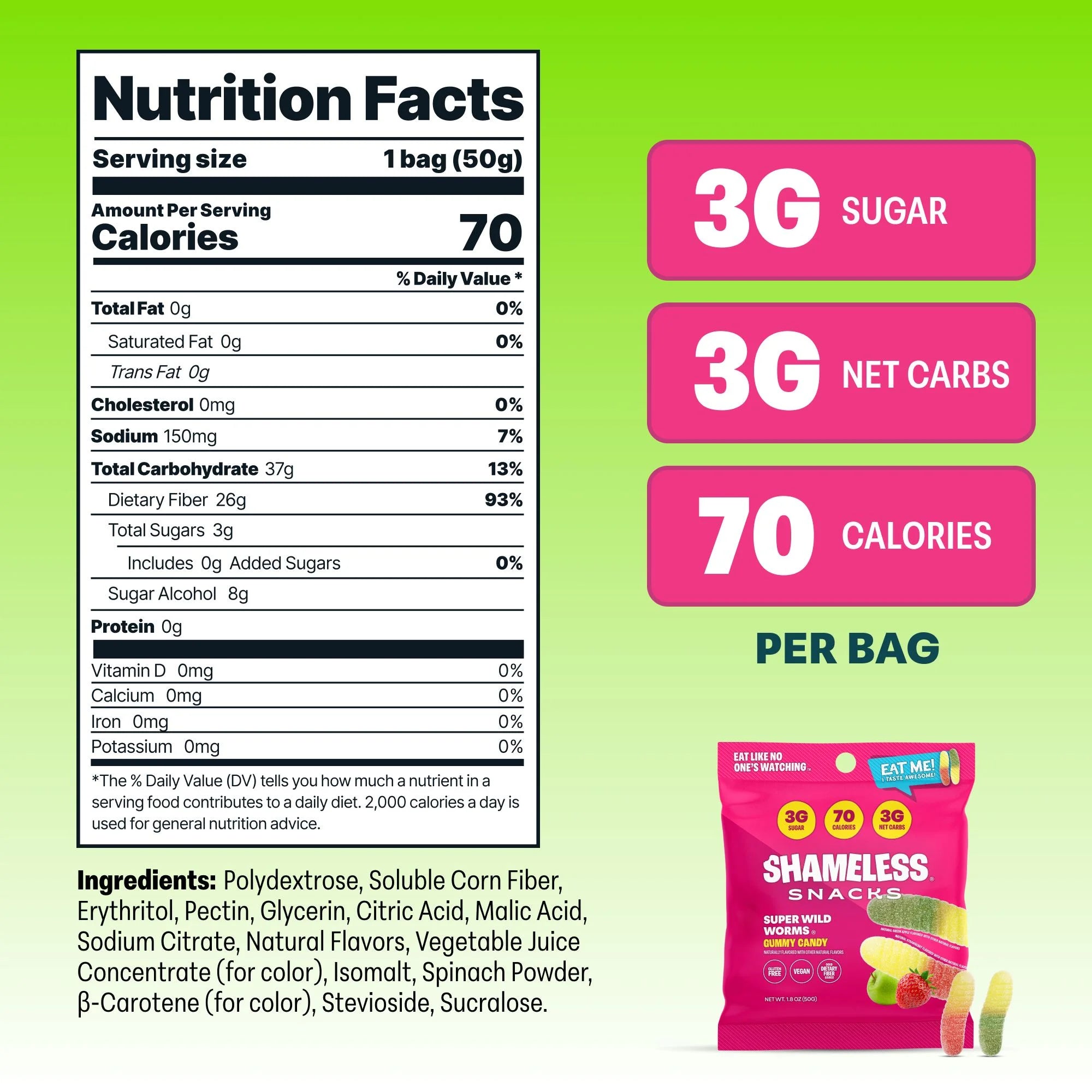 Snacks - Healthy Low Calorie Snacks, Low Carb Keto Gummies (Gluten Free & Non GMO Candy) - 6 Pack Wild Worms