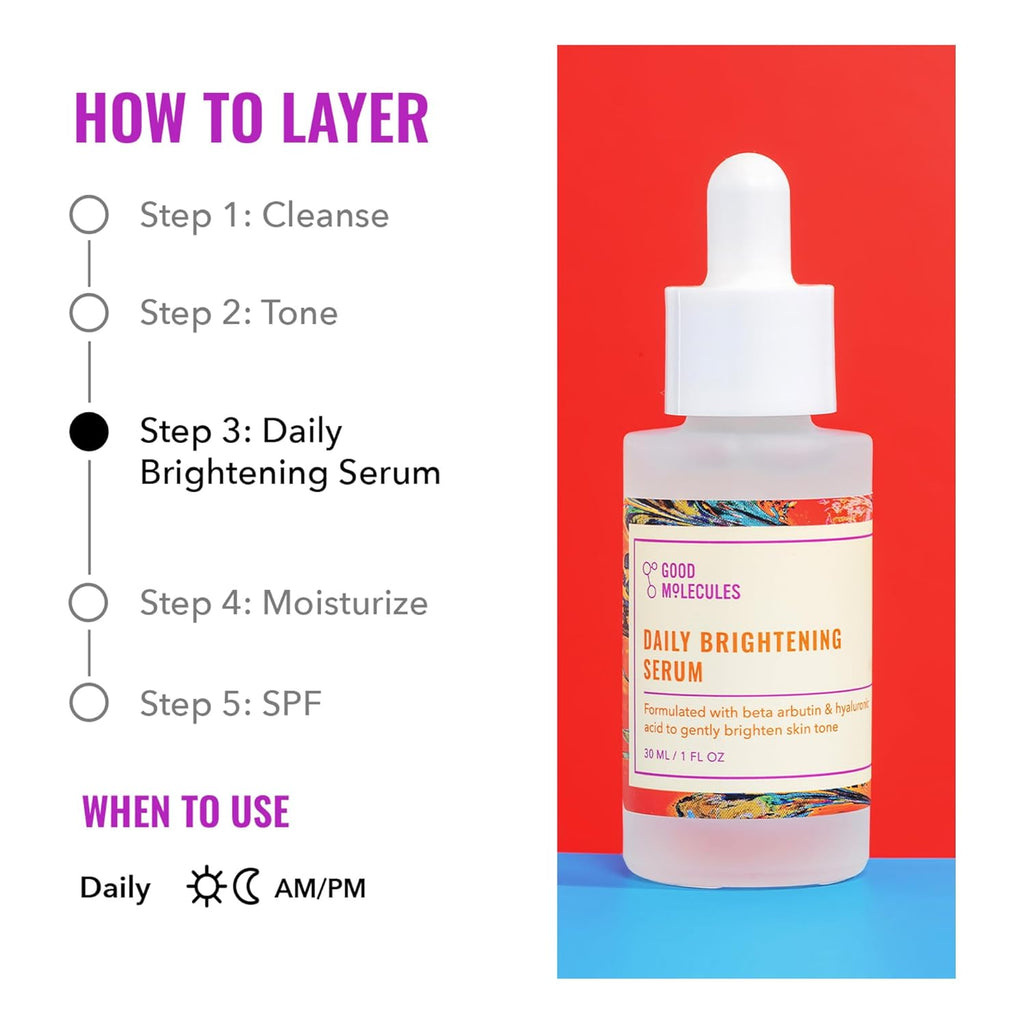 Daily Brightening Serum - Hydrating Facial Serum with Beta Arbutin and Hyaluroni