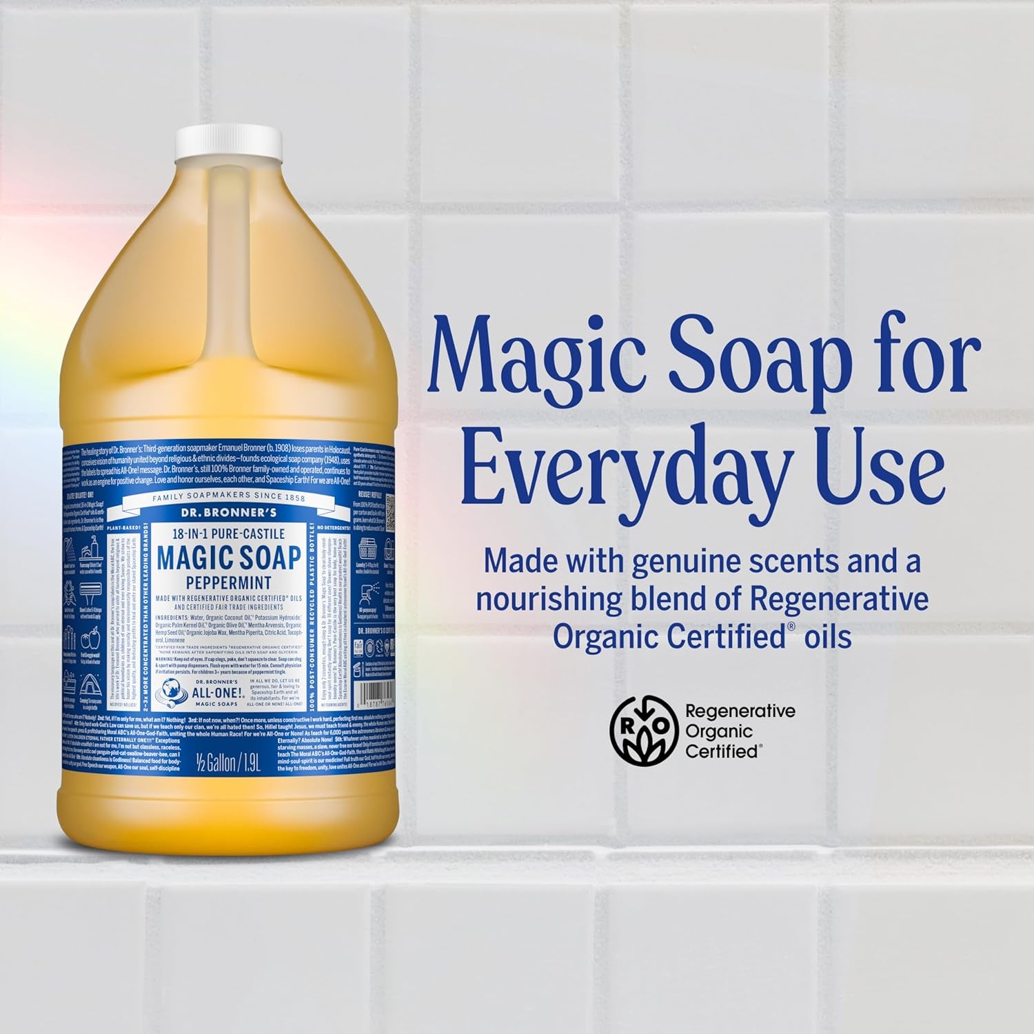 - Pure-Castile Magic Liquid Soap (Peppermint 64,Oz)- Made with Regenerative Organic Certified Oils- for Hand, Body, Face, Laundry, Pets & Dishes- Concentrated, Vegan, Non-Gmo