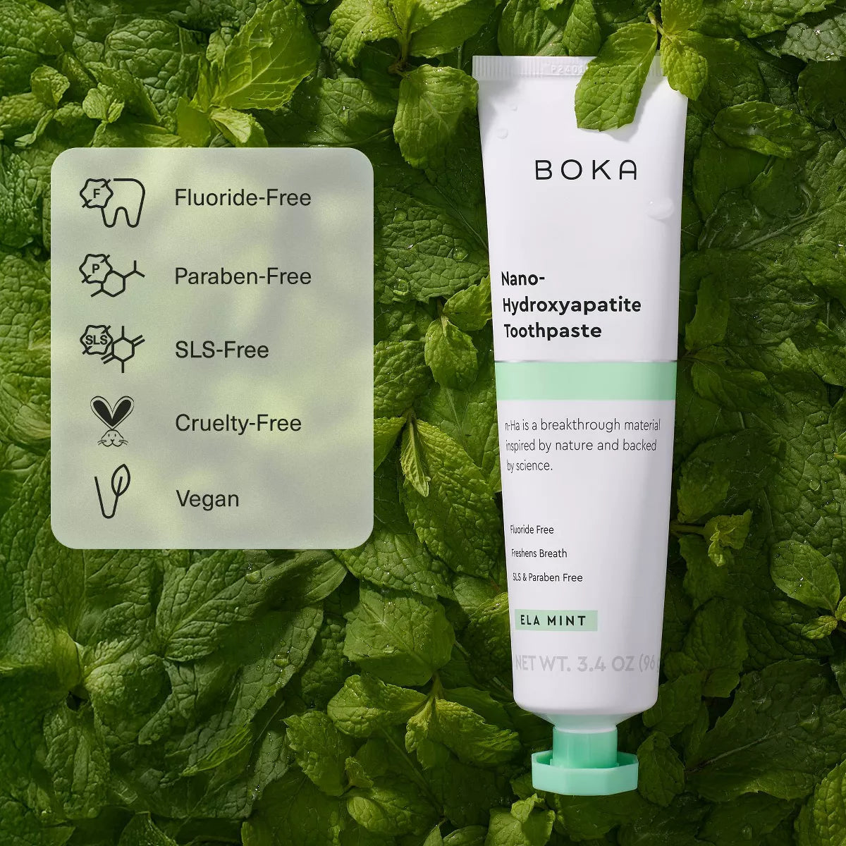 Boka Ela Mint- Fluoride Free- Nano Hydroxyapatite Toothpaste - 3.4Oz: Non-Toxic, Peppermint, 1 Count